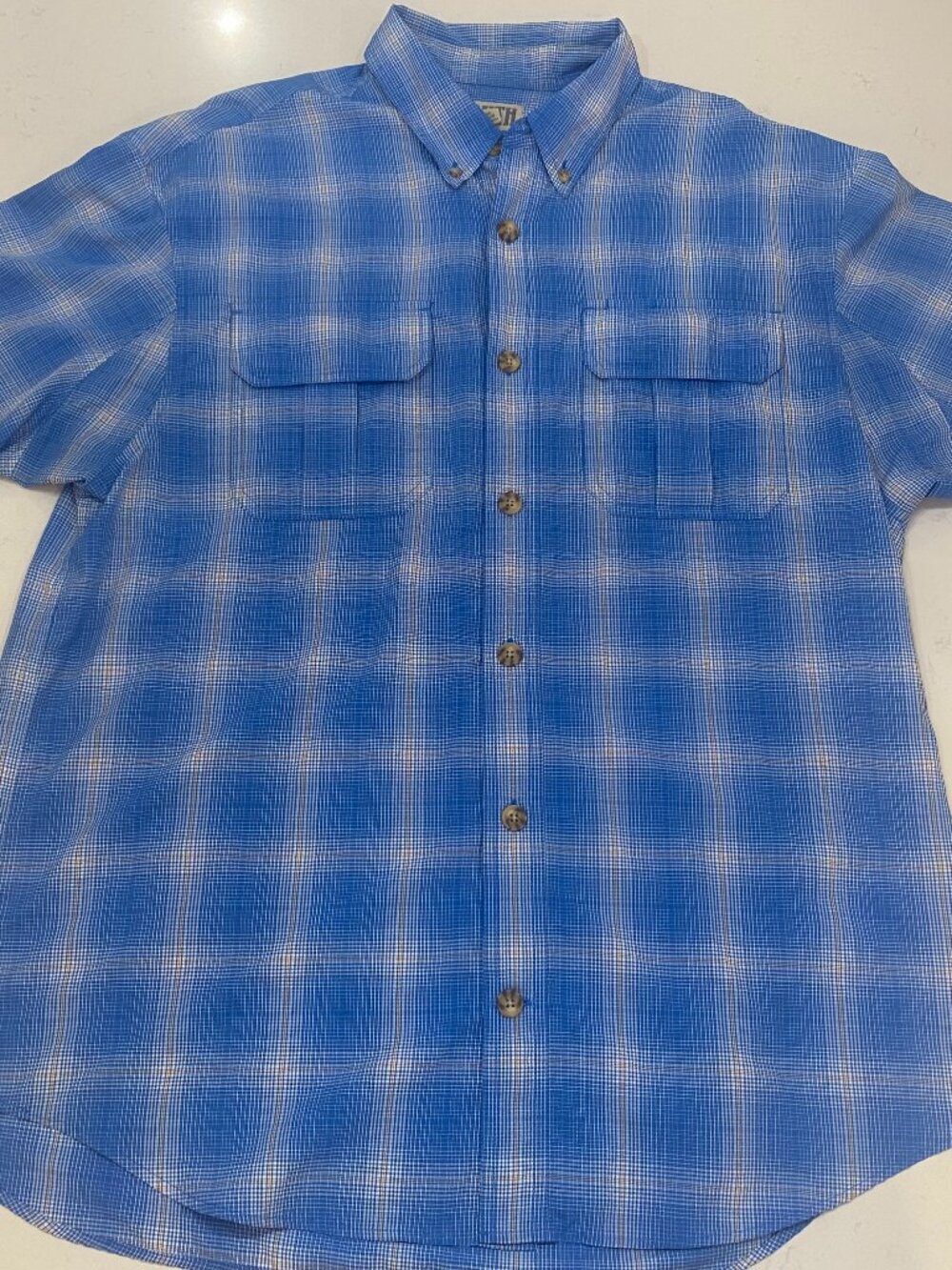 Duluth Trading Co Men's Dadcore Large Blue Plaid SS Performance Shirt